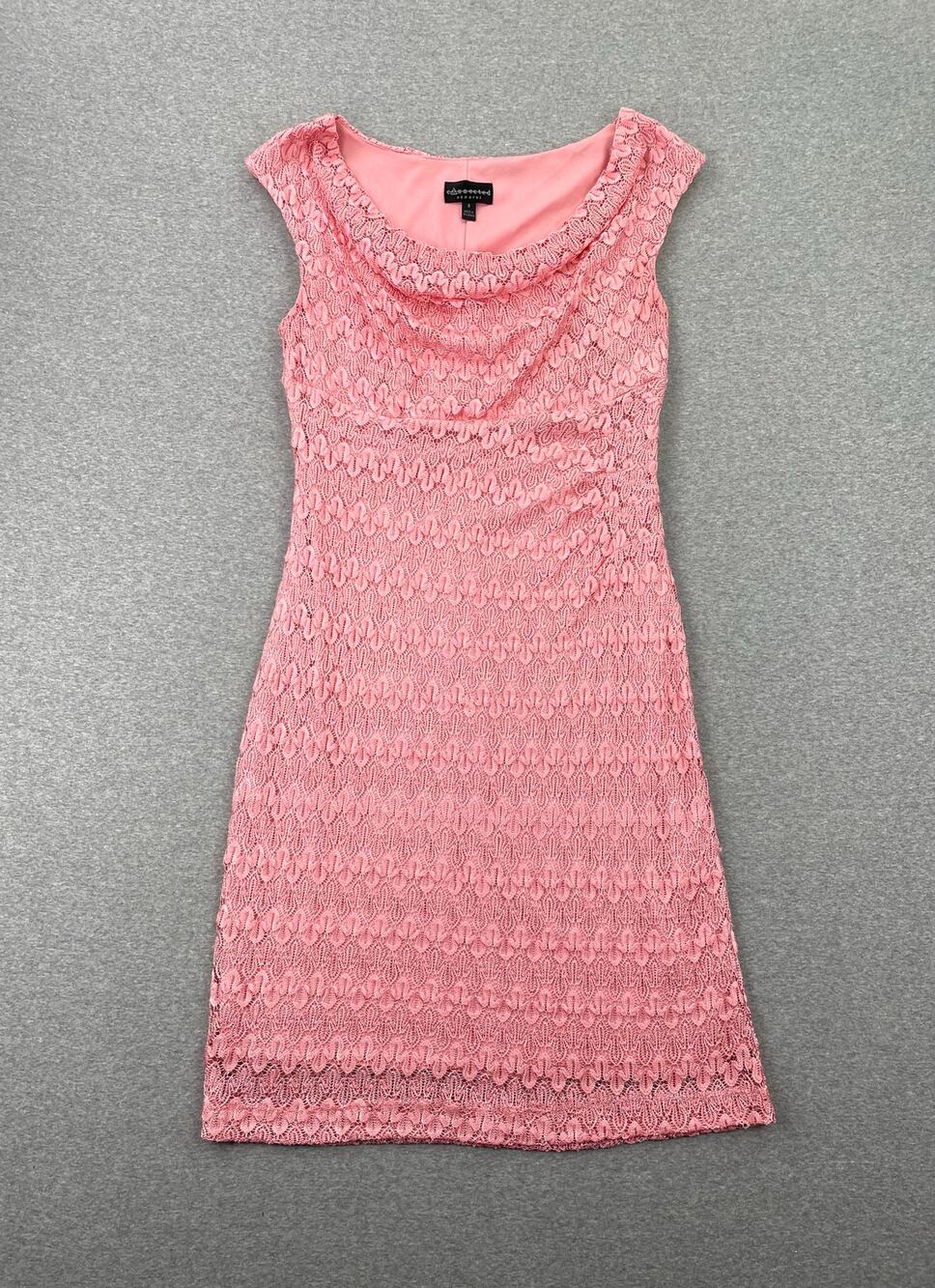 Connected Apparel Sheath Dress Womens 8 Pink Lace Cap Sleeve Sparkling Glimmer